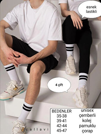 unisex çizgili kolej beyaz çorap 4 çift