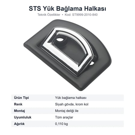 STS Karavan Yük Emniyeti Bağlama Halkası Siyah Krom Kollu (ST9999-2010-840)
