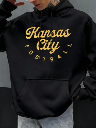 Kansas City Futbol Baskılı Sonbahar Erkekler Hoodie Rahat Çok Renkli Hoody Cep Gevşek Kapüşon
