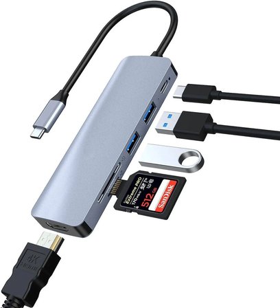 Lunatic 8040 Type C 3.1 HUB - HDMI 4K USB2.0 2xUSB3.0 SD TF PD 60W 6'sı 1 Arada Premium USB Hub