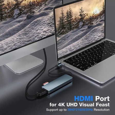 Lunatic 8040 Type C 3.1 HUB - HDMI 4K USB2.0 2xUSB3.0 SD TF PD 60W 6'sı 1 Arada Premium USB Hub