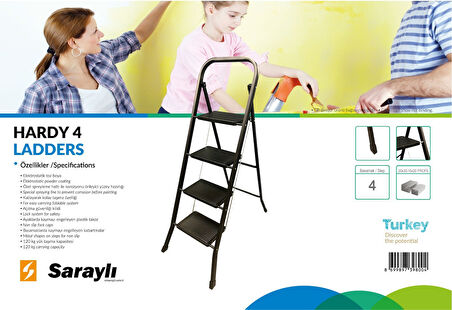 Saraylı hardy siyah pratik seyyar merdiven 4 basamak - geniş basamaklı