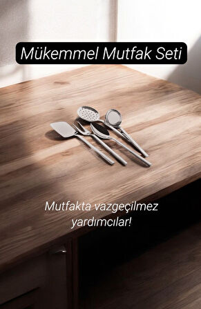 Özlife asya servis takımı seti 5 parça kevgir kaşık kepçe seti