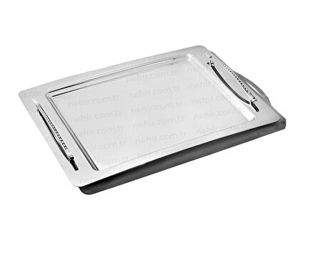 Nehir rana paslanmaz çelik tepsi kahve tepsisi - servis tepsisi 36x26 cm.