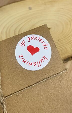 İyi Günlerde Kullanınız Kalpli Kırmızı Yazılı Yuvarlak Yapışkanlı Etiket 4x4 cm 120 Adet