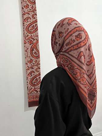Aminenesil Soft Pamuk Etnik Desen Vizon Turuncu RenkEşarp