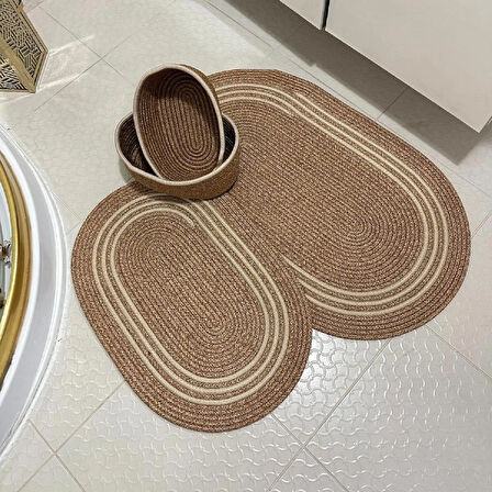 BHR Creative Jüt İp 2 Li Paspas Ve 2 Li Sepet 4 Lü Banyo Seti-Banyo Paspası Klozet Önü Paspası