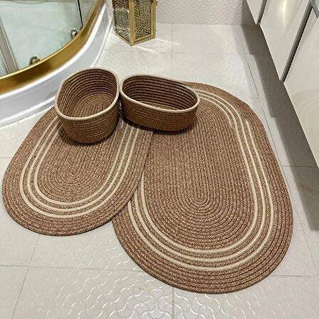 BHR Creative Jüt İp 2 Li Paspas Ve 2 Li Sepet 4 Lü Banyo Seti-Banyo Paspası Klozet Önü Paspası