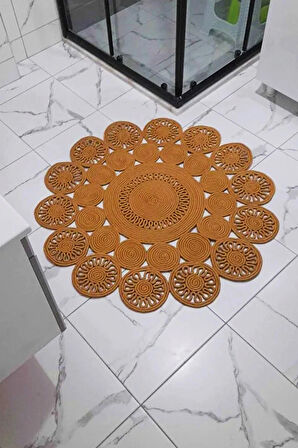 BHR Creative Jüt İp Papatya Modeli Kapı Önü Koridor Banyo Salon Yatak Odası Oturma Odası Halı Kilim Paspas