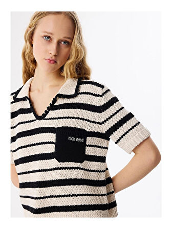 Twist Çizgili Gömlek Yaka Triko