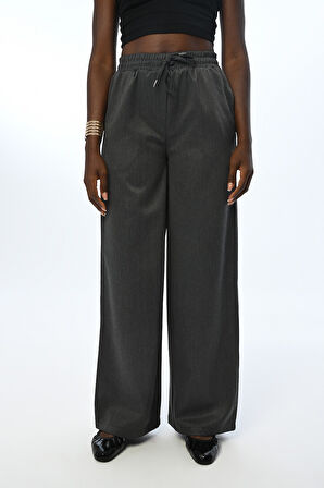 KADIN BELİ LASTİKLİ BOL PAÇA DÜZ RENK PANTOLON