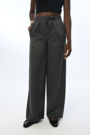 KADIN BELİ LASTİKLİ BOL PAÇA DÜZ RENK PANTOLON