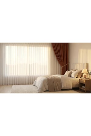 Kiremit Rengi Kadifemsi Ada Fon Perde – 1/3 Sık Pileli (V-37)