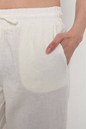 KADIN %100 KETEN RAHAT KALIP DÜZ RENK PANTOLON