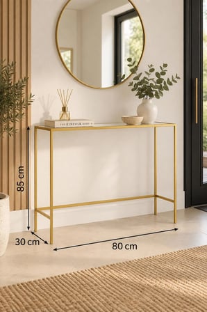 Gold Metal Şeffaf Camlı Modern Dresuar 80cm
