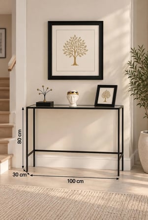 Siyah Metal Şeffaf Camlı Modern Dresuar 100cm