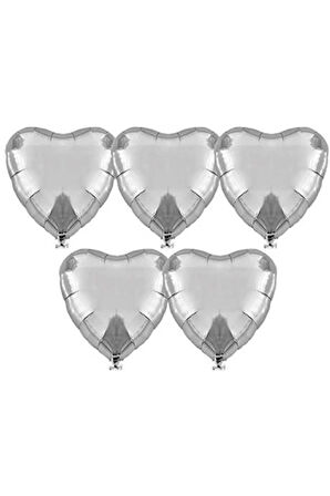 Kalp Folyo Balon 5 Adet 40 Cm 16" Inç Gümüş Renk