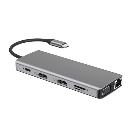 Lunatic 7031 Type C 12'si 1 arada USB C Hub, Çift 4K Video Çıkışı, VGA, RJ45, PD Şarj, SD/TF Kart Okuyucu, USB-A Girişi, 3.5mm Ses Girişi, Tip C Bağlantı İstasyonu