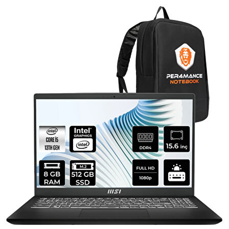 MSI Modern 15 H i5 13420H 8GB 512GB SSD 15.6" FHD FDOS Taşınabilir Bilgisayar & ÇANTA