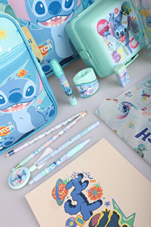 "DEKOMUS İLE LİSANSLI STITCH "GALAXY POP KOLEKSİYONU" FULL KIRTASİYE OKUL SETİ OKUL ÇANTASI,TERMOSLU BESLENME ÇANTASI,500 ML MATARA VE BESLENME KABI SETİ