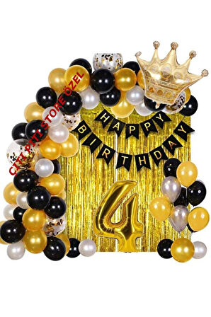 Düvenci Ticaret Kral Taçlı 4 Yaş Balon Zinciri Doğum Günü Seti