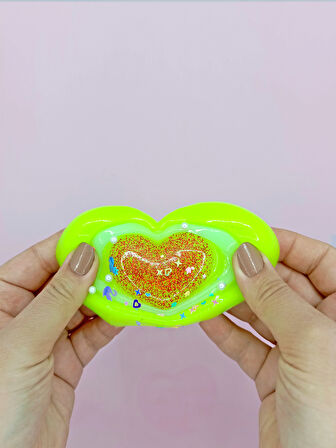 Sevimli Kalp Squishy Simli Yumuşacık (7x9 cm) Kalp Sukuşi - Yeşil