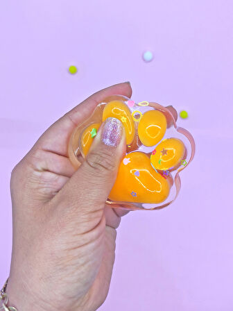 Işıklı Şeffaf Pati Squishy Pullu Yumuşacık 6 cm Pati Sukuşi - Turuncu