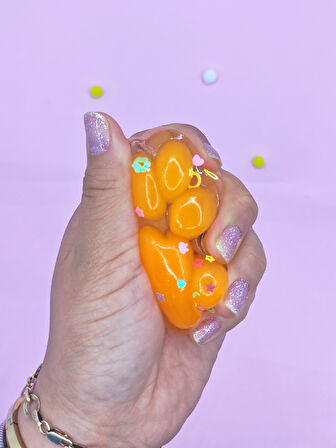 Işıklı Şeffaf Pati Squishy Pullu Yumuşacık 6 cm Pati Sukuşi - Turuncu