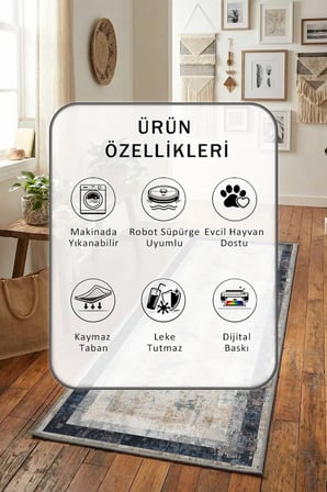 Petenka Dijital Baskılı Kaymaz Yıkanabilir Yolluk - Leke Tutmaz