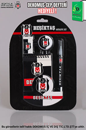 "DEKOMUS CEP DEFTERİ HEDİYELİ" YENİ SEZON LİSANSLI BEŞİKTAŞ 4'LÜ KIRTASİYE SETİ NOT DEFTERİ, SİLGİ,KALEMTRAŞ,GEÇMELİ KURŞUN KALEM