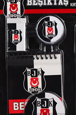 "DEKOMUS CEP DEFTERİ HEDİYELİ" YENİ SEZON LİSANSLI BEŞİKTAŞ 4'LÜ KIRTASİYE SETİ NOT DEFTERİ, SİLGİ,KALEMTRAŞ,GEÇMELİ KURŞUN KALEM