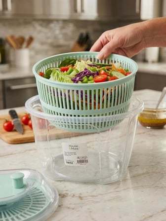 2 Adet 4.2 Litre Salata Kurutucu Seti Manuel Sebze Yeşillik Yıkama Ve Süzme Süzgeci