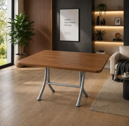 60x90 cm Ahşap Katlanır Masa Metal Ayaklı Portatif Çok Amaçlı Balkon, Bahçe ve Mutfak Masası