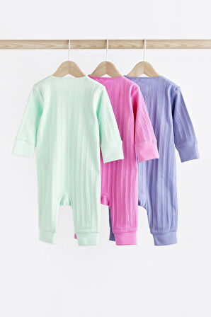 Next Baby % 100 Pamuklu Yeşil Pembe Mor 3’lü Tulum Set