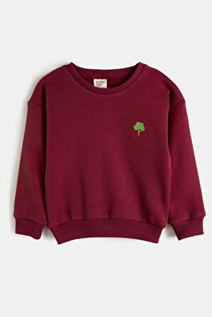 Perry Unisex Çocuk Bordo Ağaç Nakış Detaylı Sweatshirt 2'li Takım