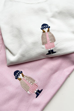 Judy Kız Çocuk Pembe Şapkalı kız  Nakış Detaylı Sweatshirt