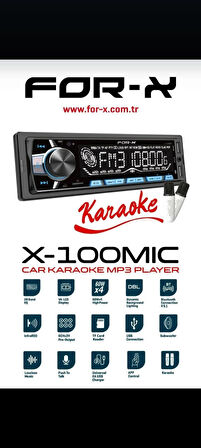 For-X X-100MIC-FM-USB-MP3-BT5.1-4X60W-2 AD WİFİ MİKROFONLU KARAOKELİ OTO TEYP