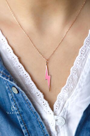 Neon Şimşek Model Mineli 925 Ayar Gümüş Kolye