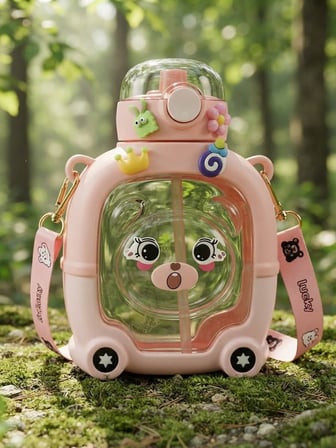 MYK Hediye Ve Sanat Atölyesi Ayıcık Model Suluk Pembe 1000 Ml BPA İçermez Çocuk Okul Su Şişesi
