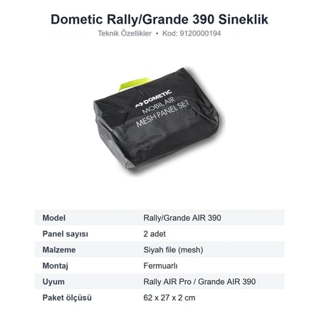 Dometic Rally/Grande AIR 390 Şişme Ön Çadır Sineklik Panel Seti, 2 Parça (9120000194)