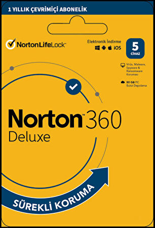 Norton 360 Deluxe 5 Cihaz / 1 Yıl Dijital Lisans + 50 GB Bulut Yedek