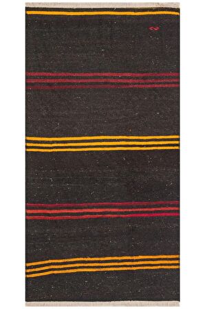 ÖZEL MÜRDÜM SARI RENGİ ÇİZGİLİ EL DOKUMA VİNTAGE KİLİM