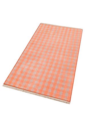 EL DOKUMA BAKİR RENGİ KARELİ DESEN VİNTAGE KİLİM