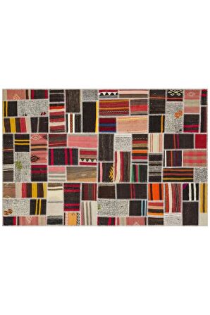 GÜMÜŞ PUDRA RENGİ ANADOLU EL DOKUMA PATCHWORK HALI 