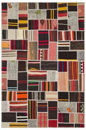 GÜMÜŞ PUDRA RENGİ ANADOLU EL DOKUMA PATCHWORK HALI 