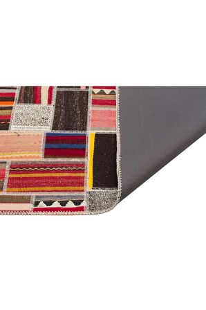 GÜMÜŞ PUDRA RENGİ ANADOLU EL DOKUMA PATCHWORK HALI 