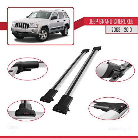 Jeep Grand Cherokee 3 (WK) 2005-2010 Arası ile Uyumlu FLY Model Ara Atkı Tavan Barı Gri 2 Adet
