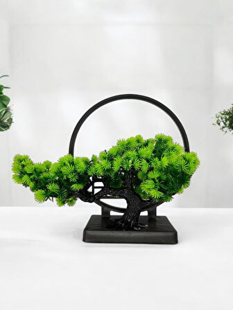 Yapay Ağaç Bonzai Çemberli Model Dekoratif Yapay Ağaç Bonsai Yapay Ağaç Masa Ofis Hediyelik