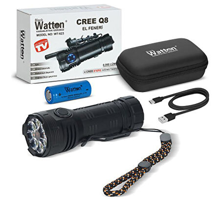 Watton WT-623 Cree Q8 6.000 Lümen Yağmur Suyu Geçirmez El Feneri