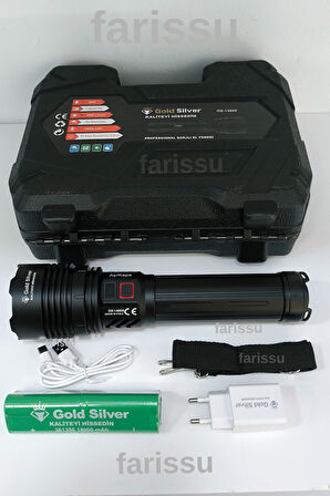 GS-14600 Şarjlı El Feneri | 80W 8000 Lümen - 18000 mAh Powerbank Özellikli | Su Geçirmez & Uzun Ömürlü Led Işık